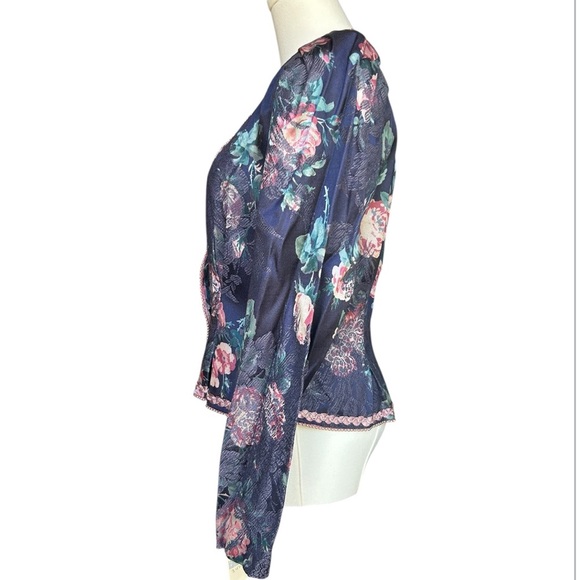 Vintage 80s Nah Nah Collections Floral Tapestry Jacket Pearl Trim Coquette Small - Picture 5 of 11